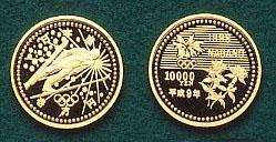 長野オリンピックを記念して発行された硬貨
